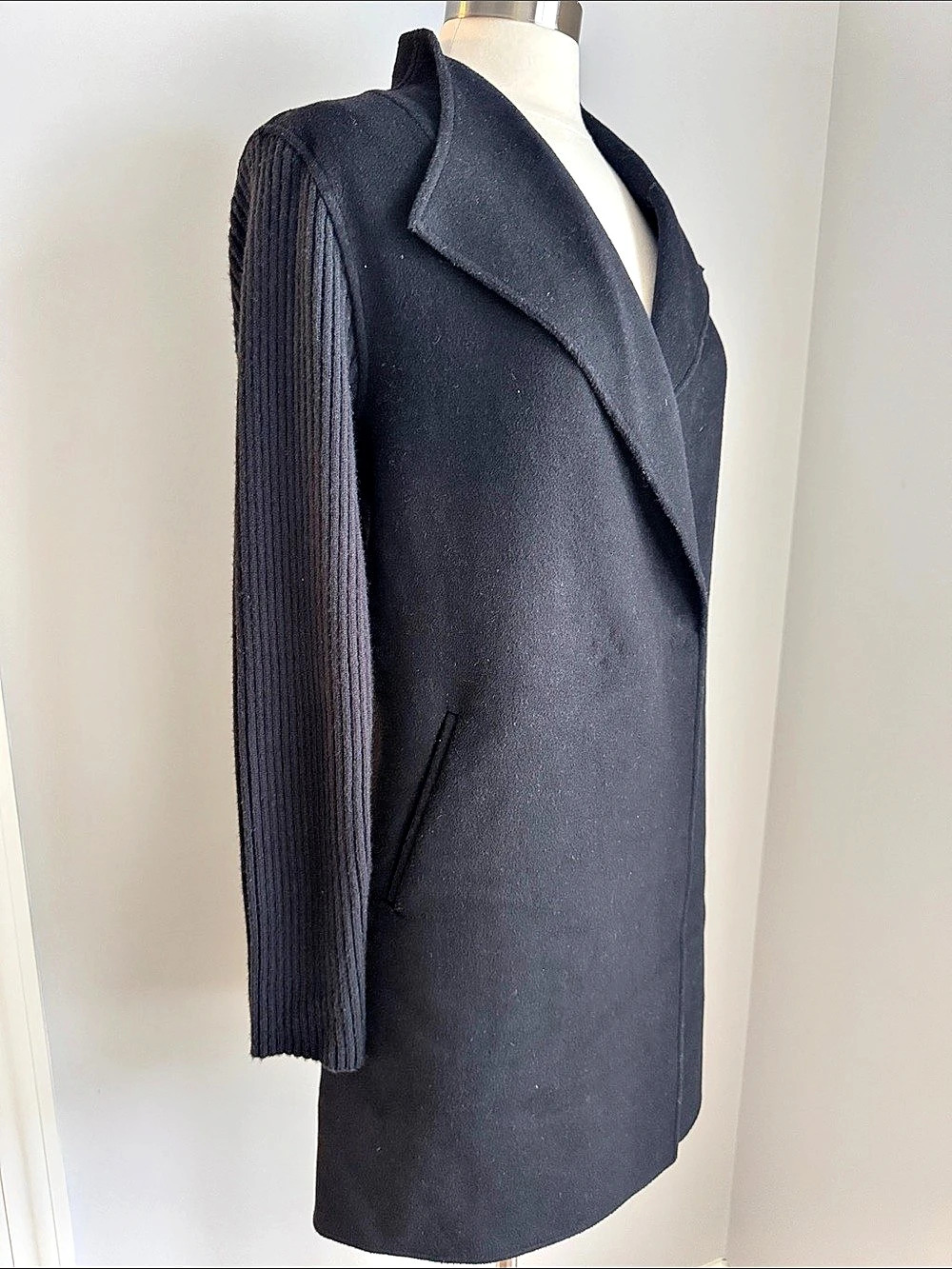 Kenneth Cole Wool Blend Sweater Snap Closure Pea Coat Black Medium